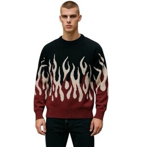 MAENER Gengar Flame Graphic Sweater Long Sleeve Crewneck Unisex Oversized Small